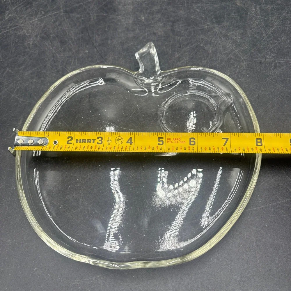 Vtg Hazel Atlas Clear Glass Apple Shaped Snack Plates Set of 4 Luncheon Trays